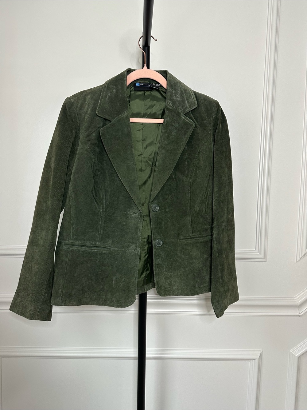Vintage Women's Olive Green Genuine Suede Blazer Jacket